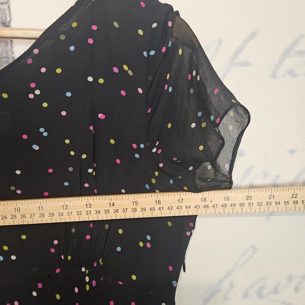 Talbots Petites Black Pure Silk Confetti Polka Dot V-Neck Empire Midi Dress 10P - Picture 8 of 10